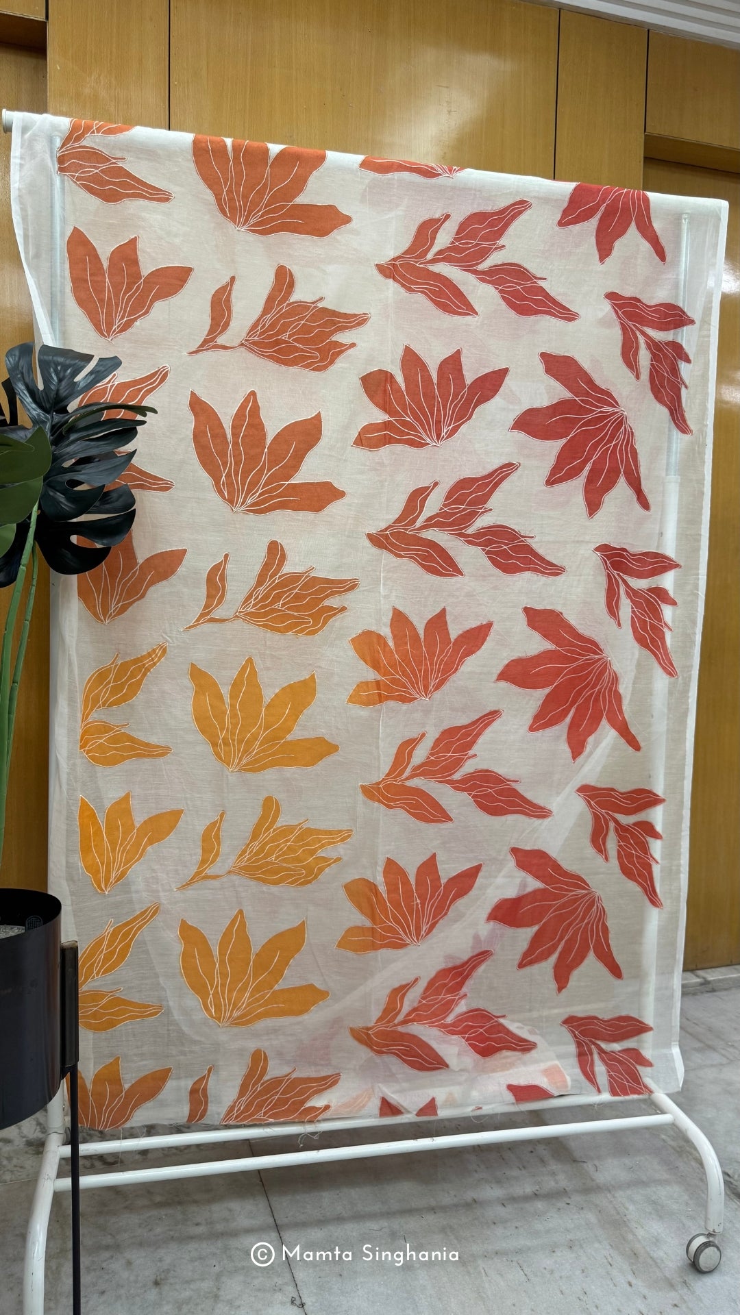 Shaded Floral Applique Mul Chanderi Fabric