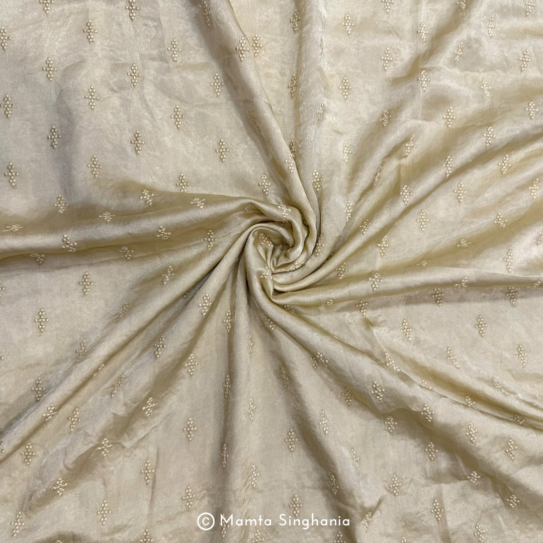 Cream Embroidered Modal Satin Fabric