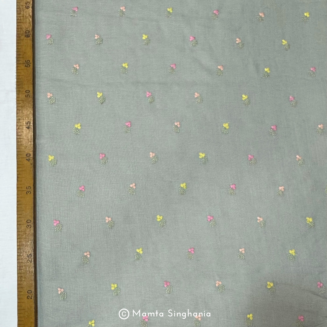 Sage Green Floral Embroidered Linen Fabric