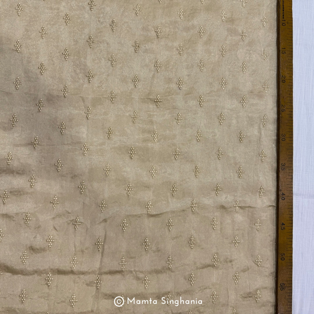 Cream Embroidered Modal Satin Fabric