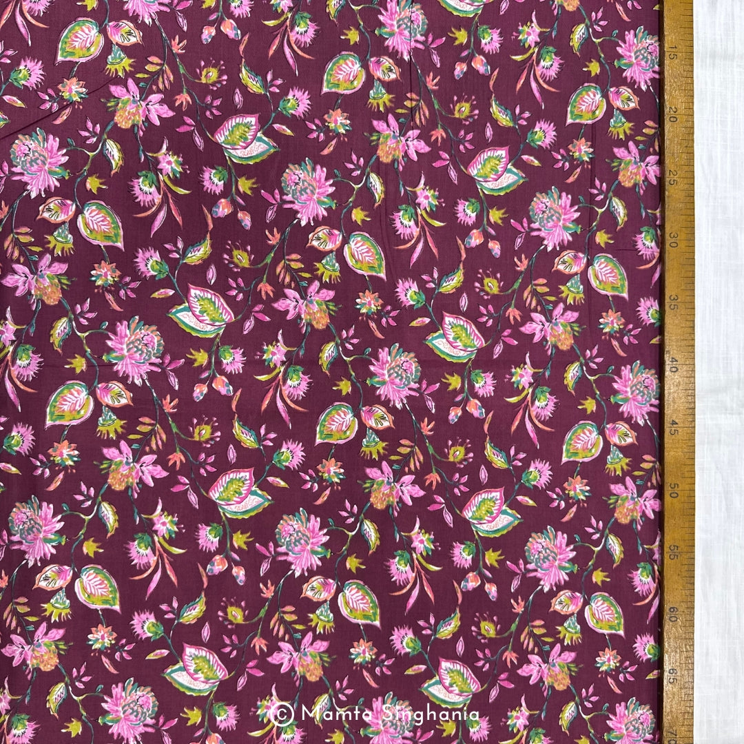 Maroon Floral Printed Cotton Fabric
