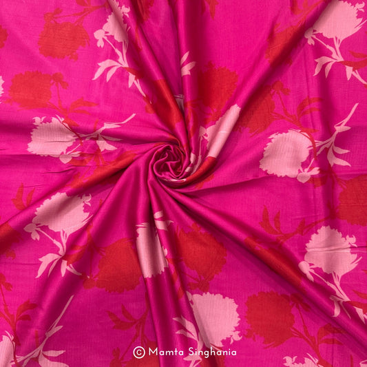 Pink Floral Printed Modal Satin Fabric