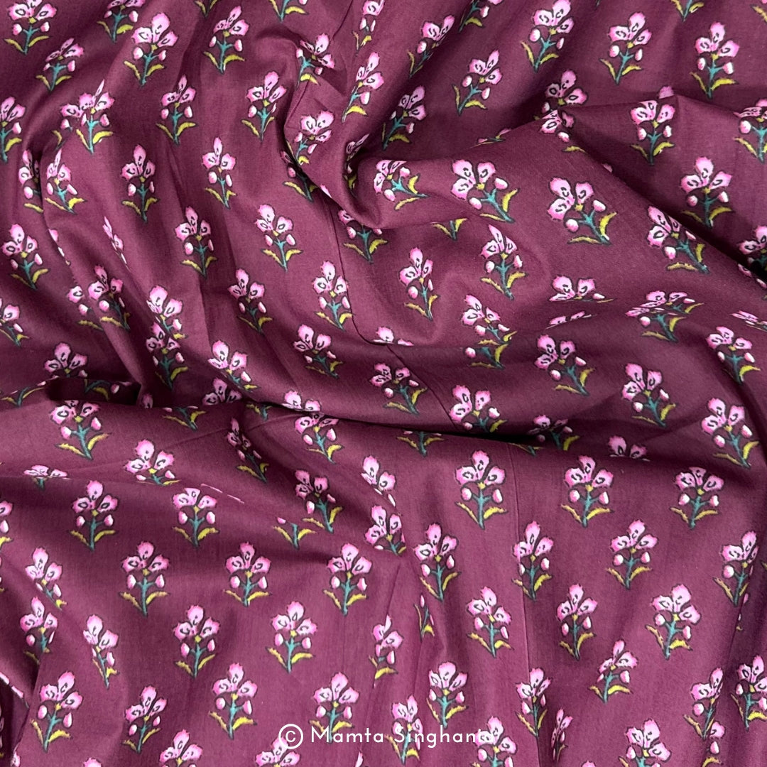 Maroon Floral Printed Cotton Fabric