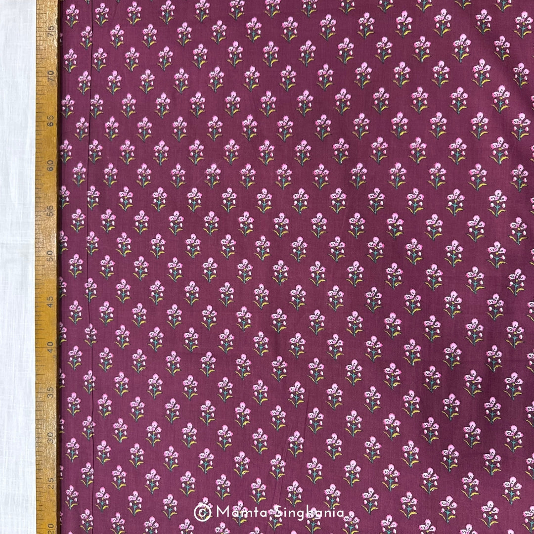 Maroon Floral Printed Cotton Fabric