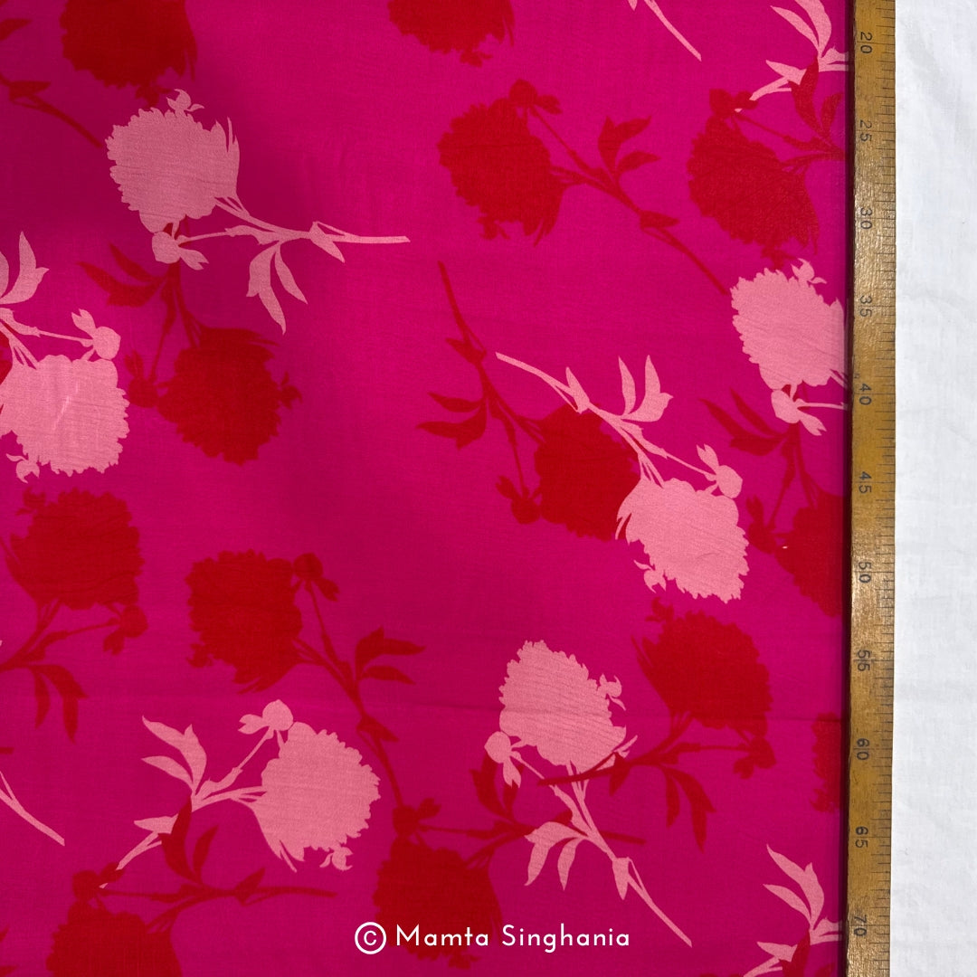 Pink Floral Printed Modal Satin Fabric