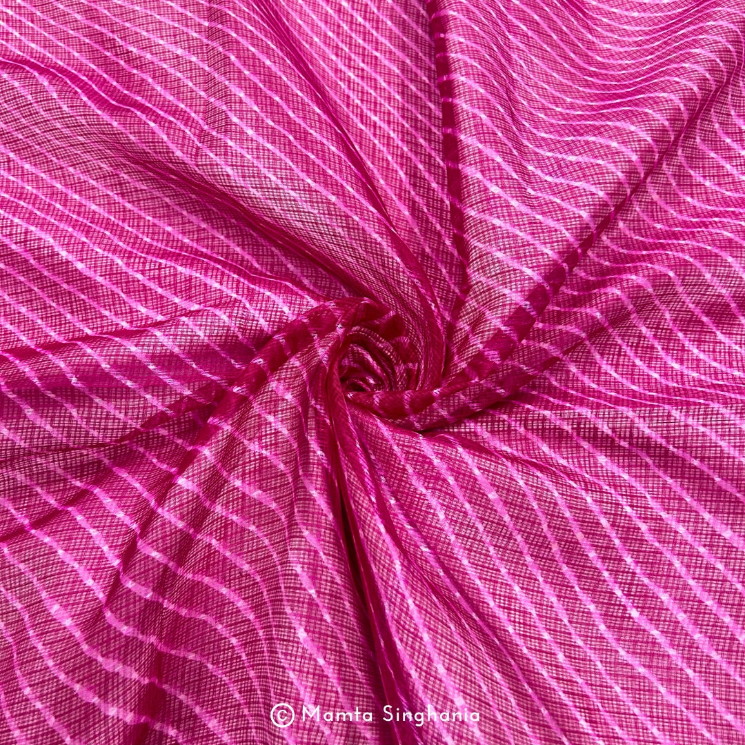 Magenta Pink Leheriya Printed Kota Doria Fabric