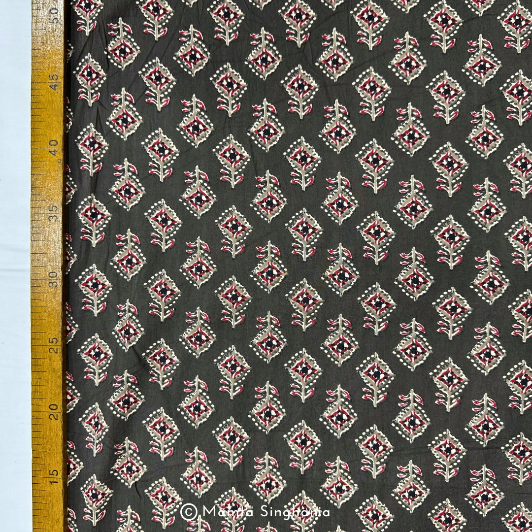 Geometric Floral Hand-Block Printed Cotton Fabric