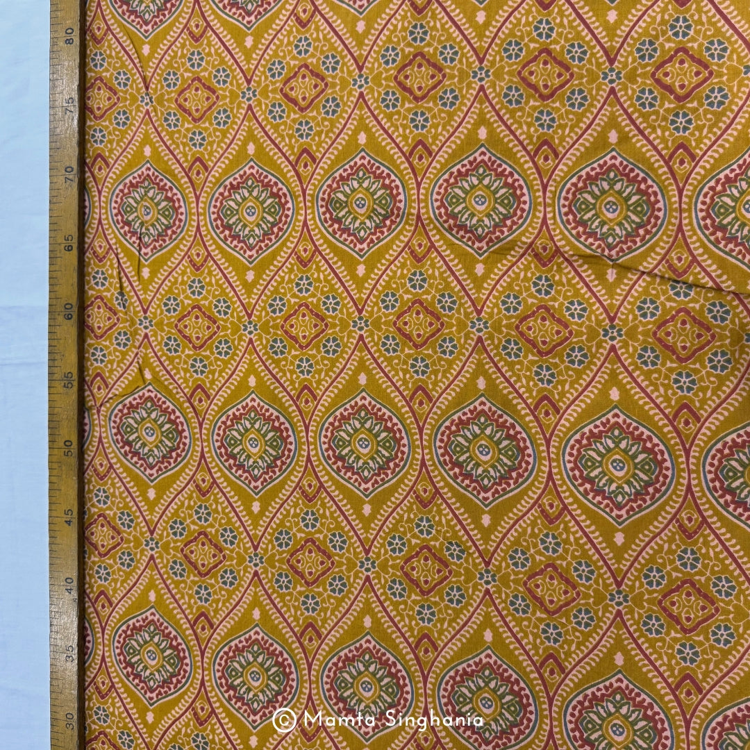 Yellow Abstract Printed Cotton Fabric
