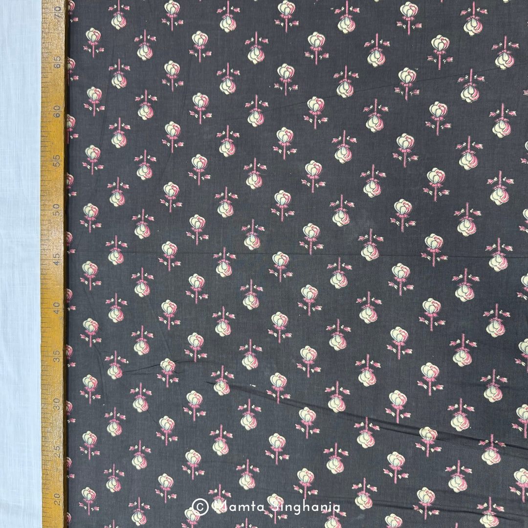 Dark Brown Floral Printed Cotton Fabric
