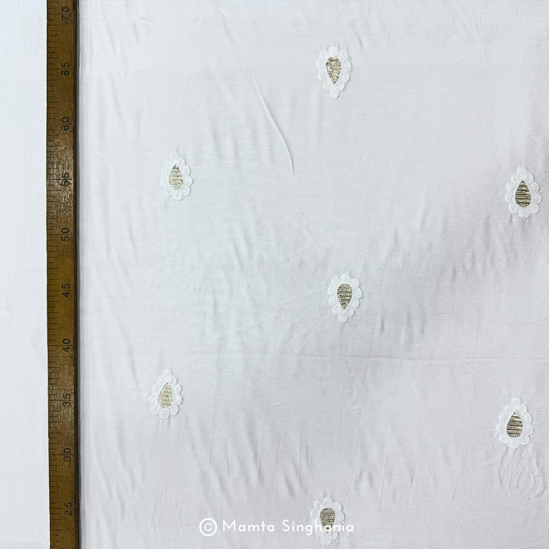 White Plain Dyeable Embroidered Chanderi Fabric
