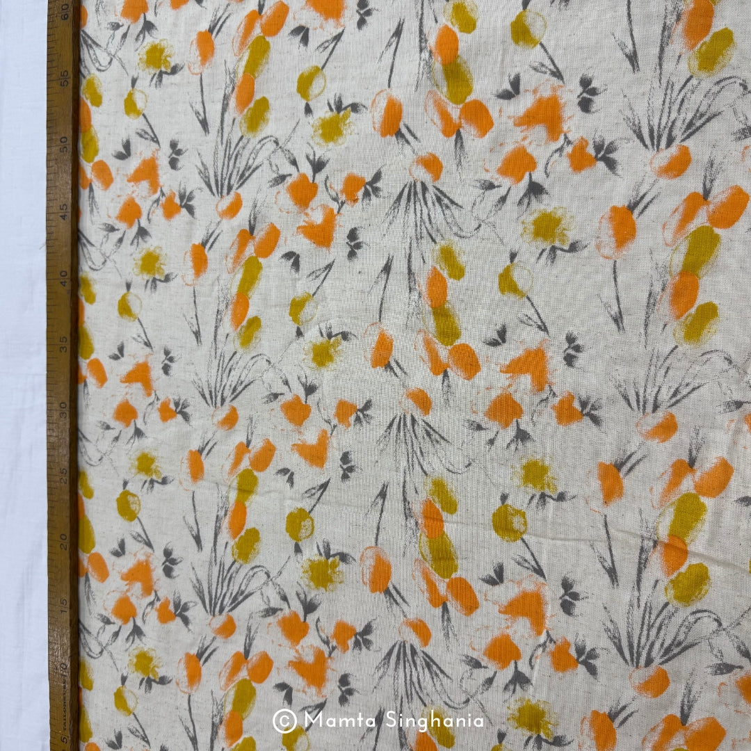 Yellow Floral Handloom Cotton Fabric