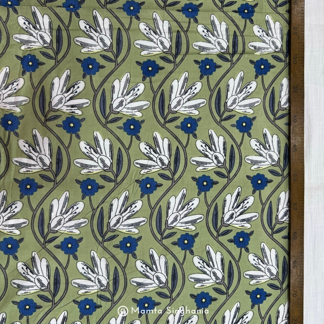 Green Floral Printed Cotton Fabric
