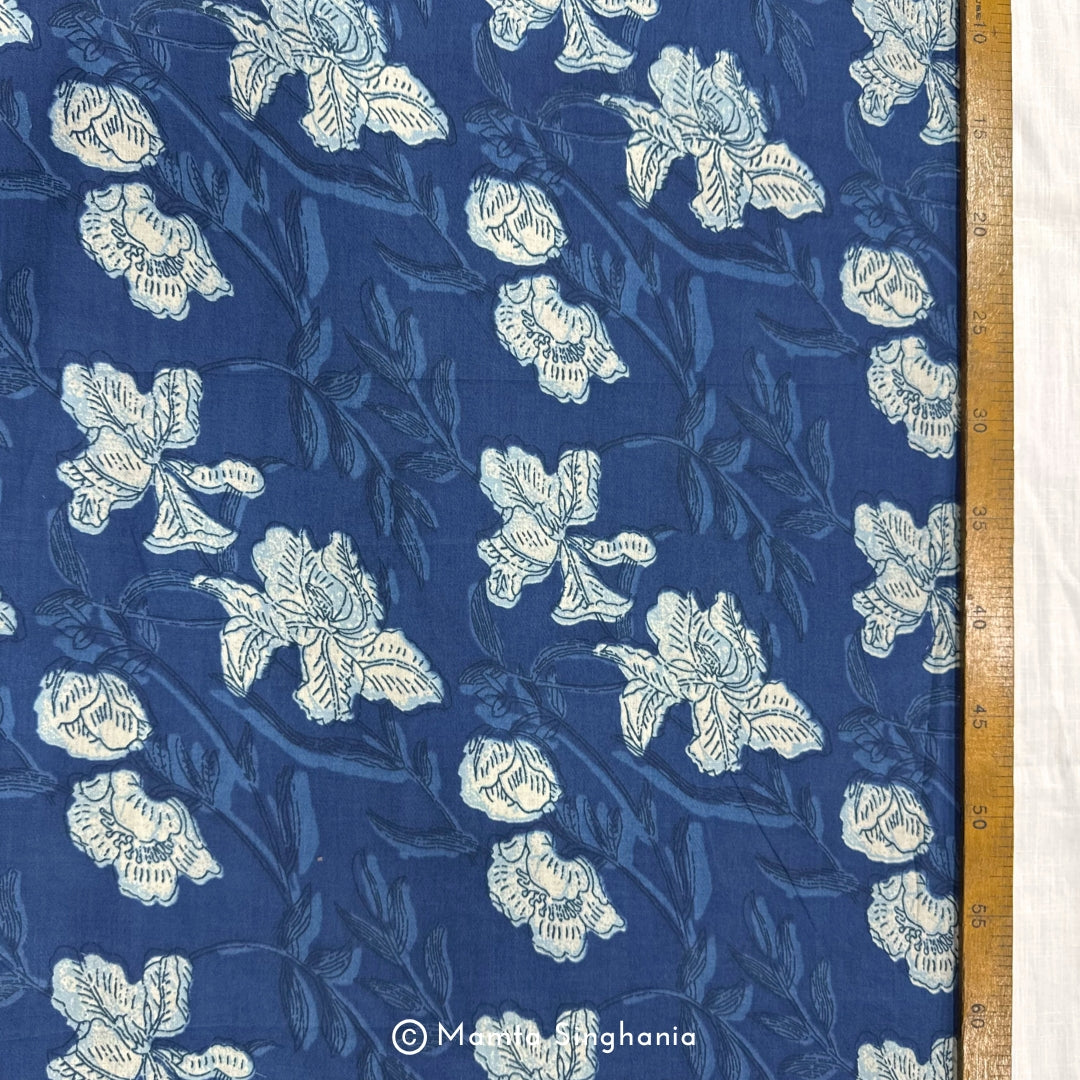Blue Floral Printed Cotton Fabric