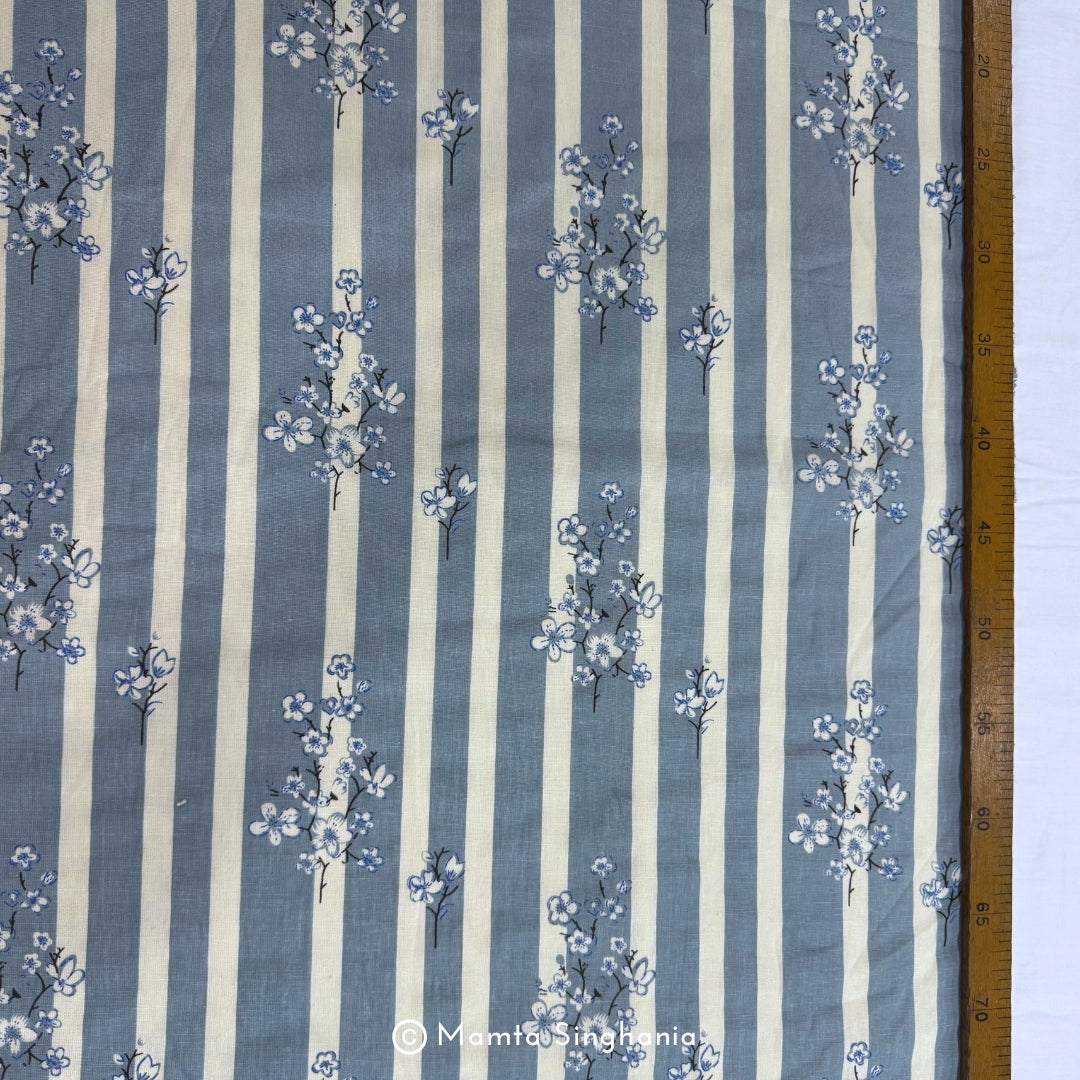 Blue Floral Printed Cotton Fabric