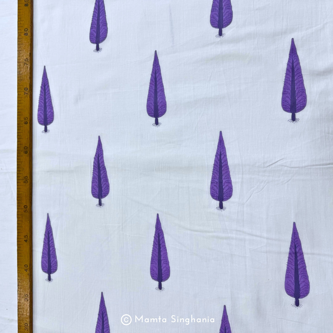 White Leaf Printed Cotton Fabric