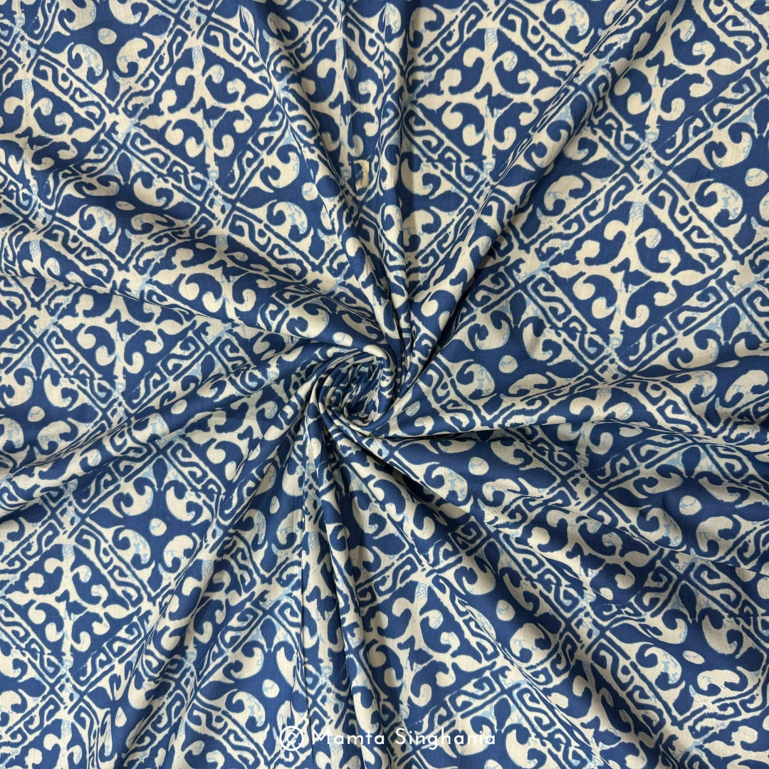 Blue Abstract Printed Cotton Fabric
