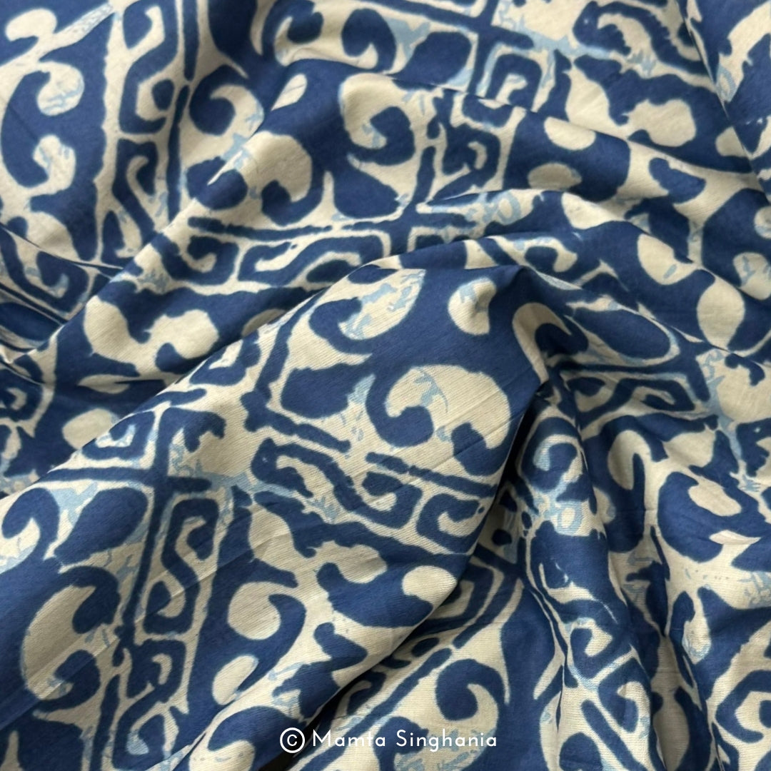 Blue Abstract Printed Cotton Fabric