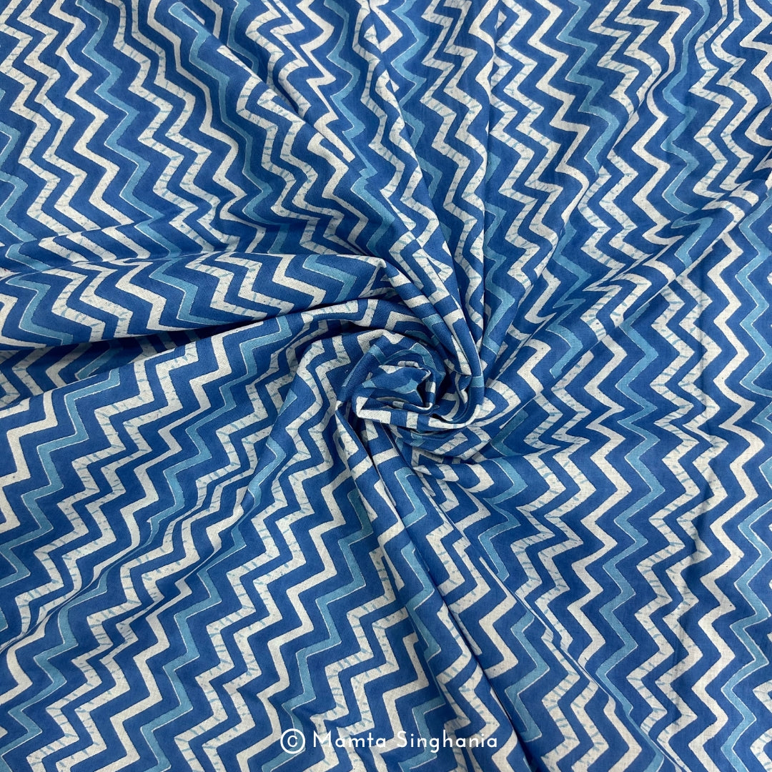 Blue Chevron Printed Cotton Fabric