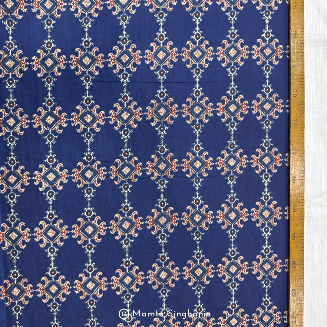Blue Abstract Printed Cotton Fabric