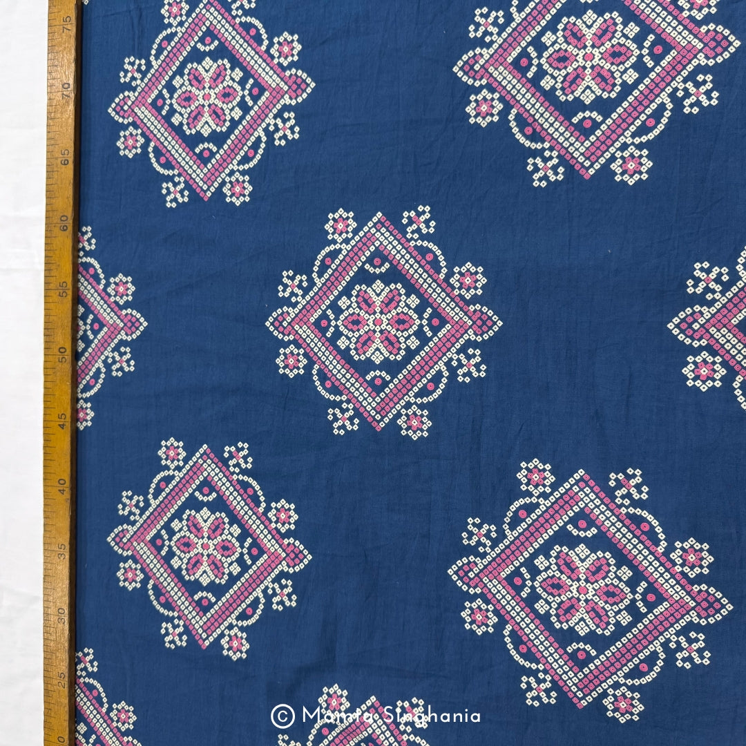 Blue Abstract Printed Cotton Fabric