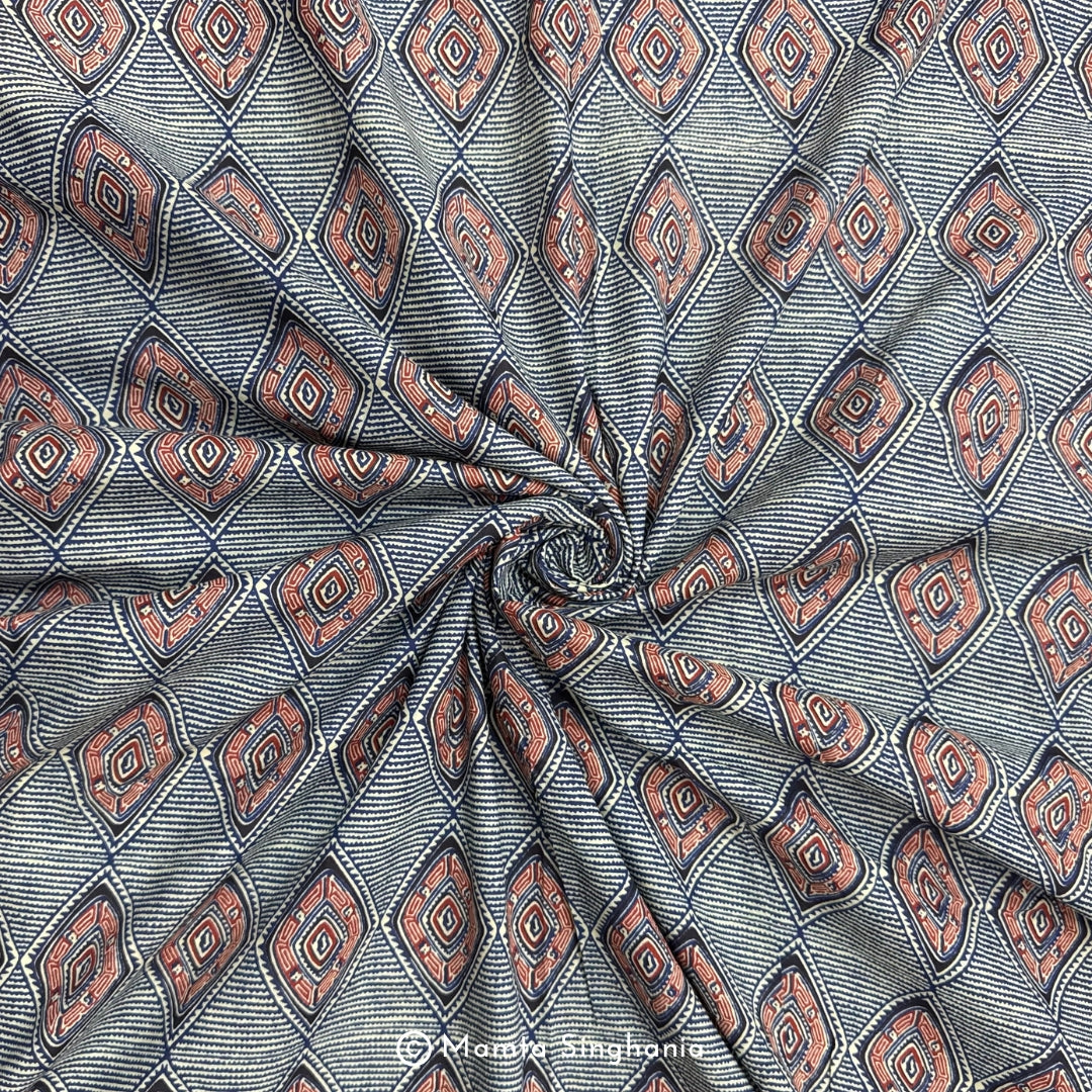 Blue Abstract Printed Cotton Fabric