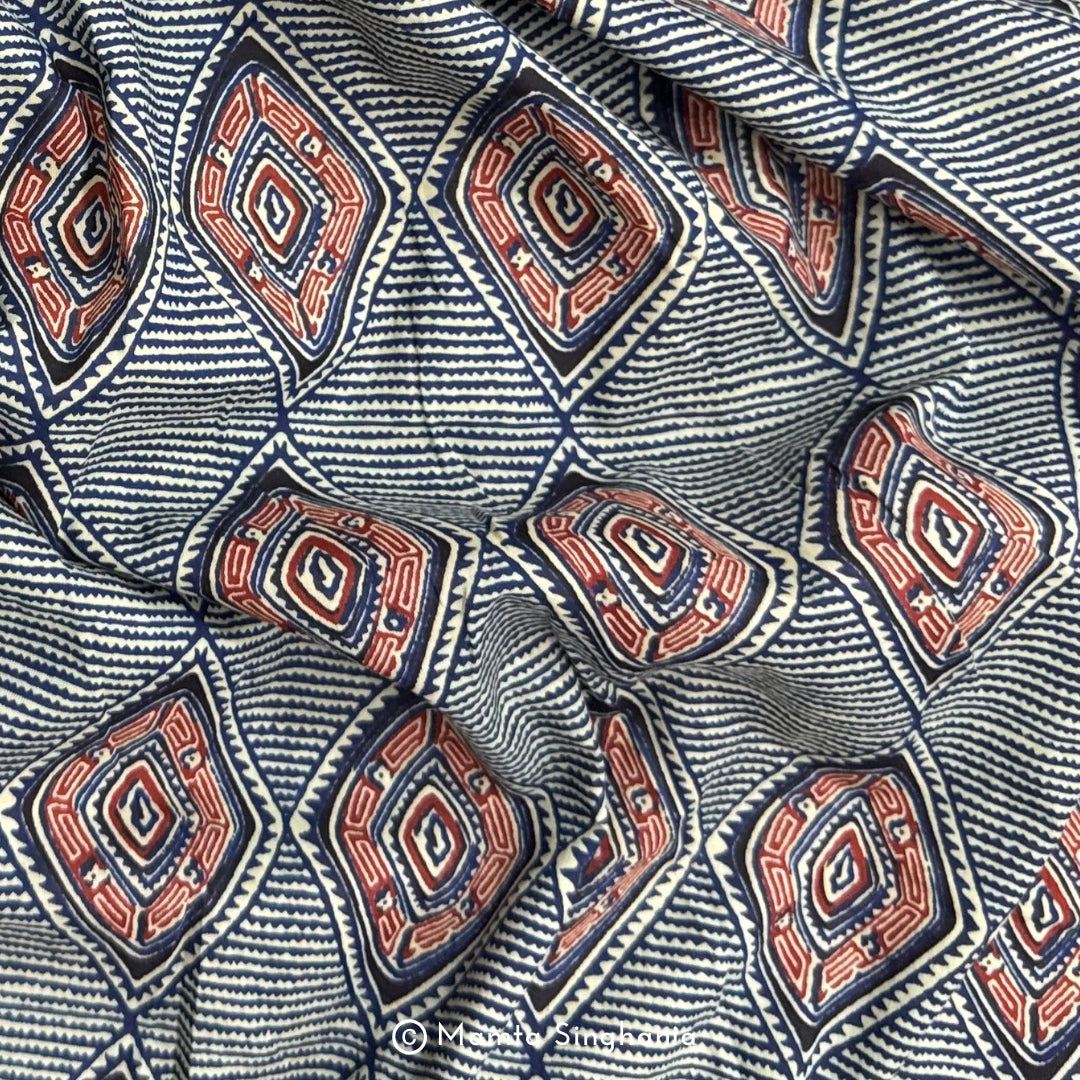 Blue Abstract Printed Cotton Fabric