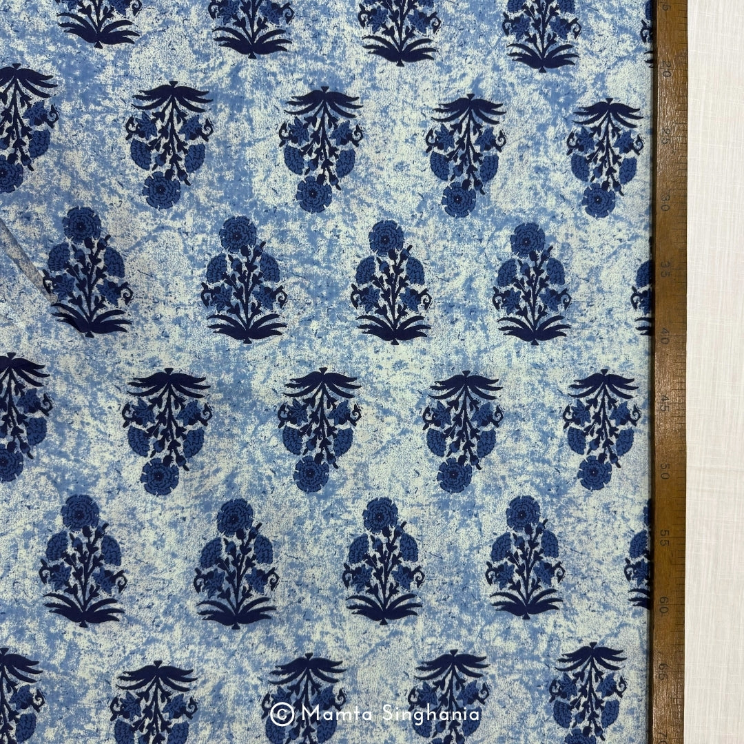 Blue Floral Printed Cotton Fabric
