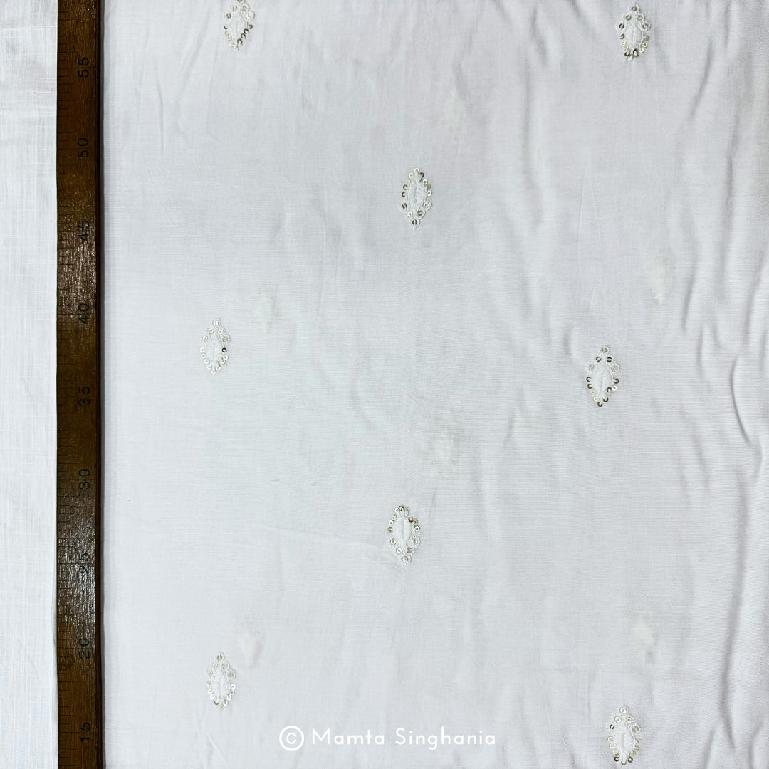 White Plain Dyeable Embroidered Chanderi Fabric