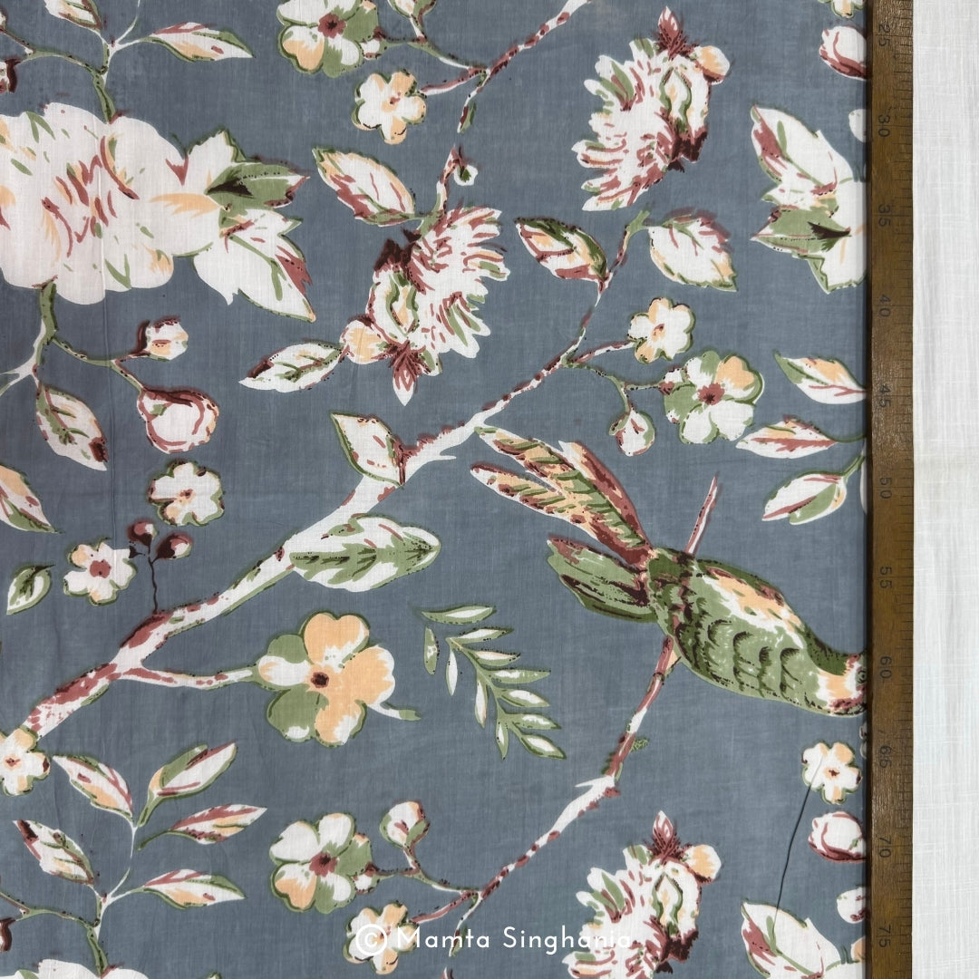 Grey Floral Printed Cotton Fabric