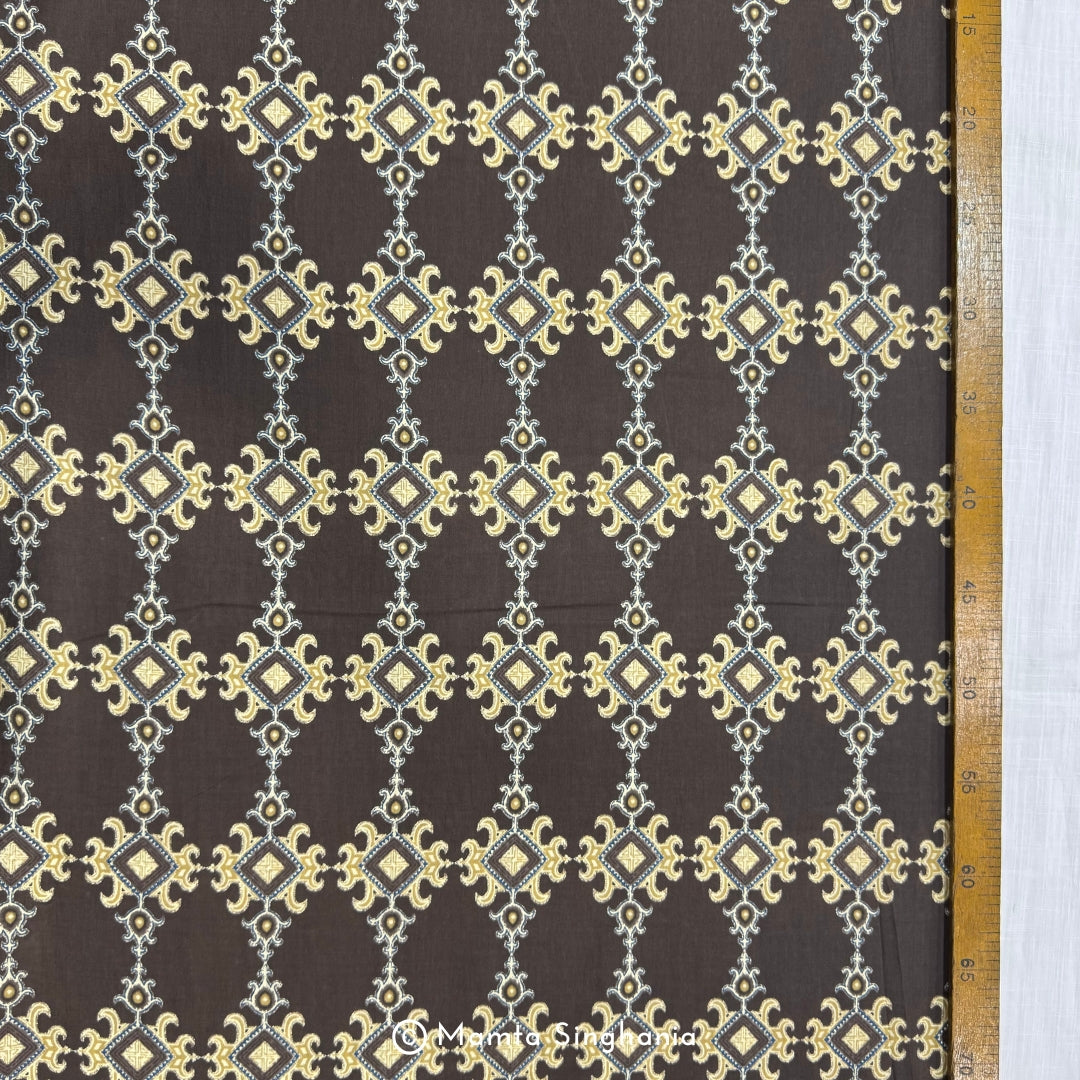 Brown Abstract Printed Cotton Fabric