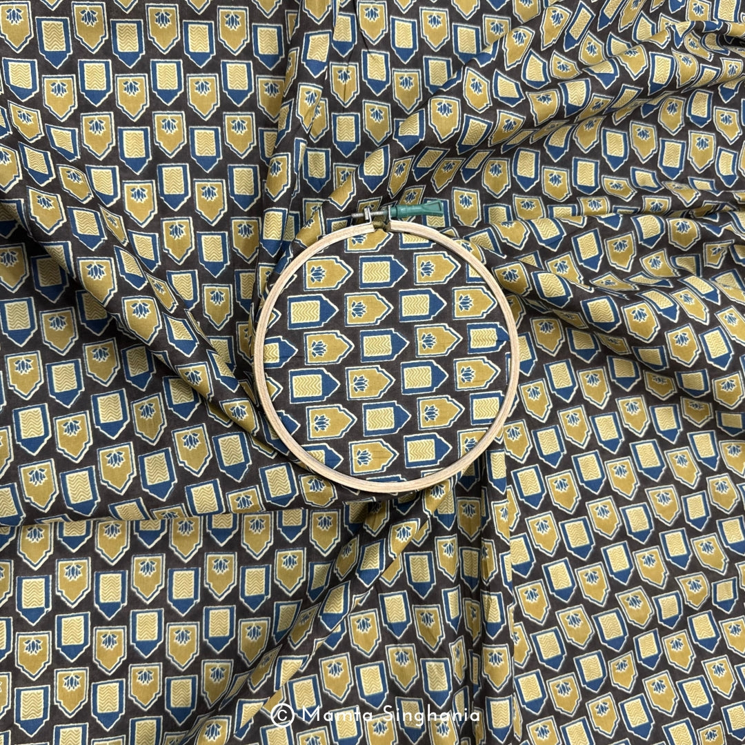 Brown Abstract Printed Cotton Fabric
