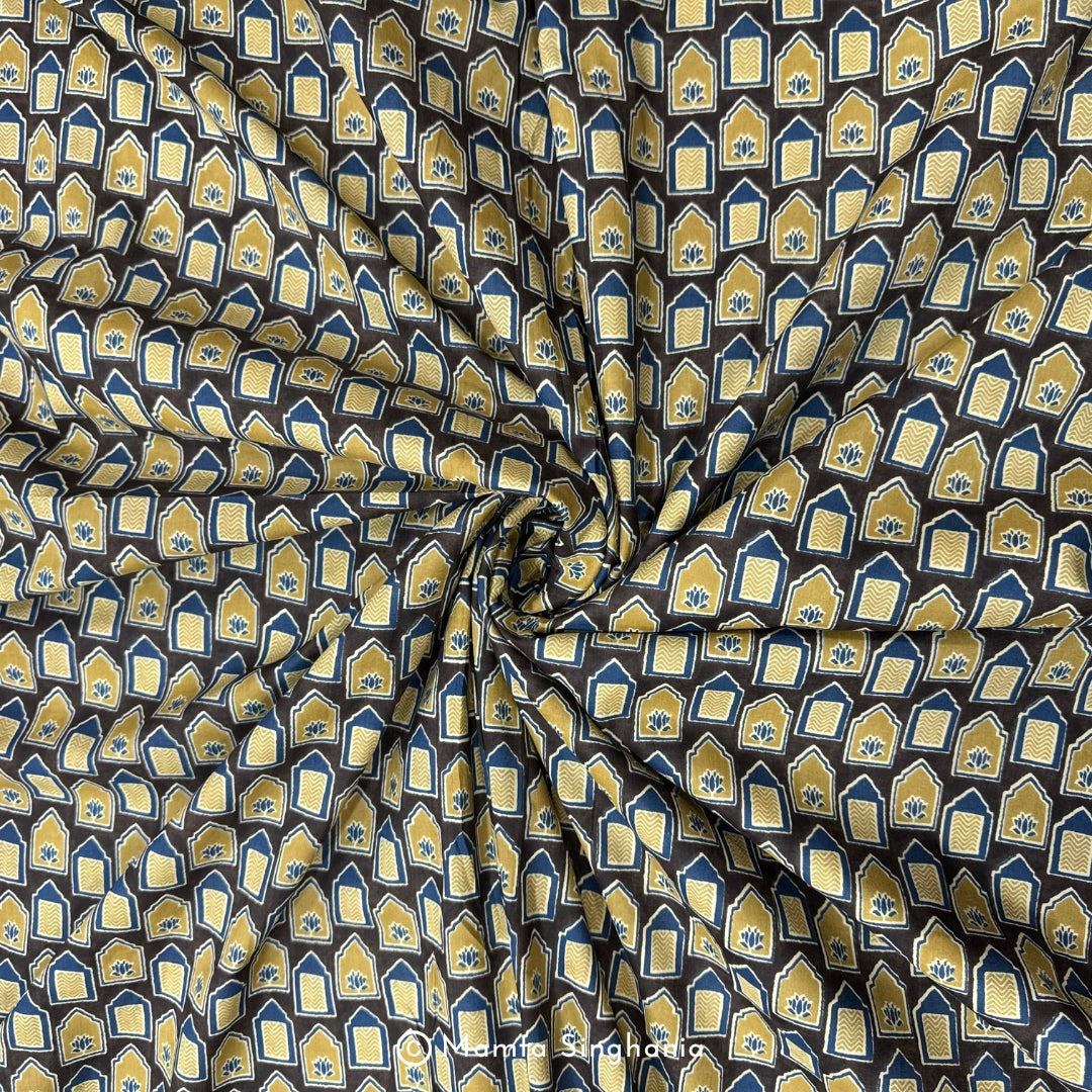 Brown Abstract Printed Cotton Fabric