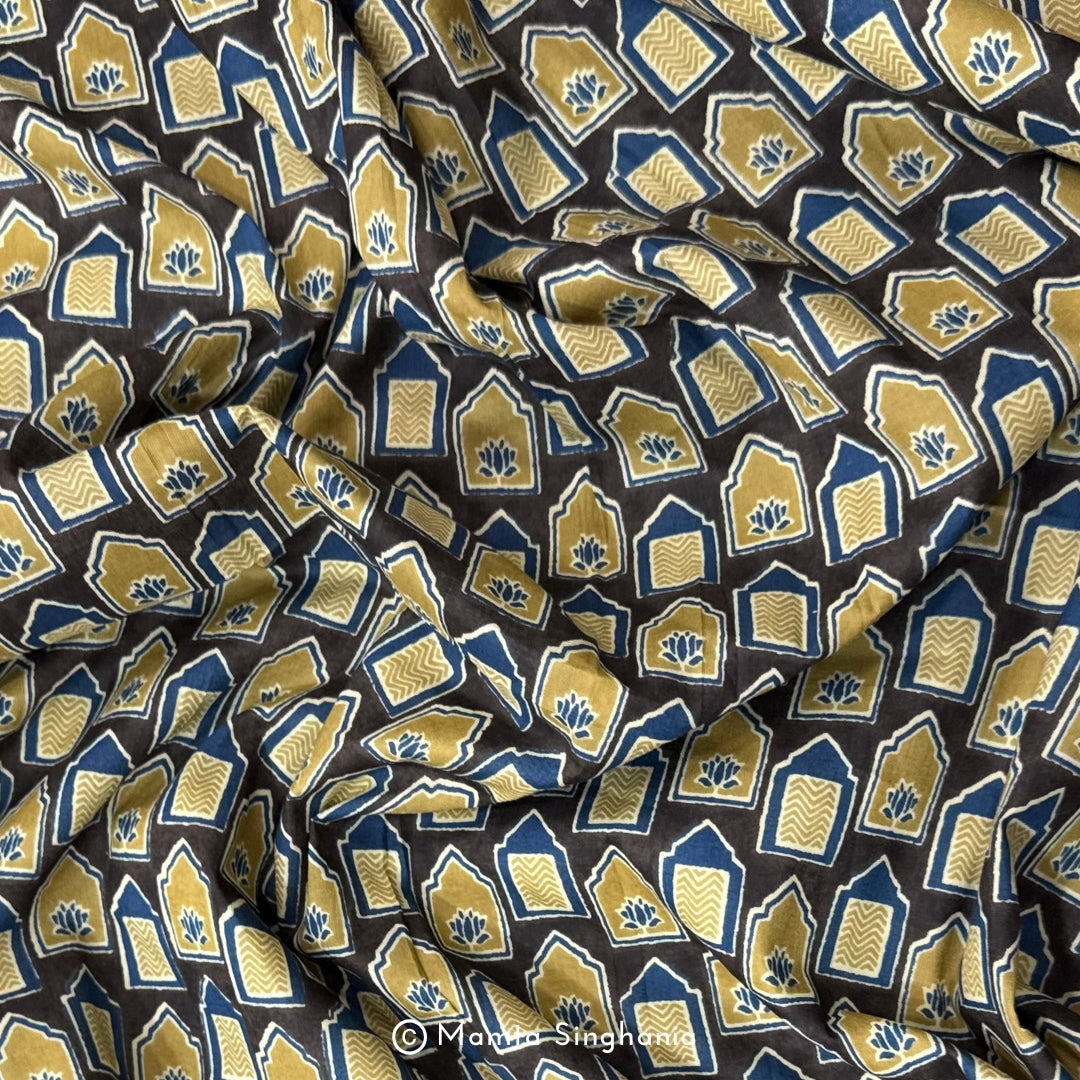 Brown Abstract Printed Cotton Fabric