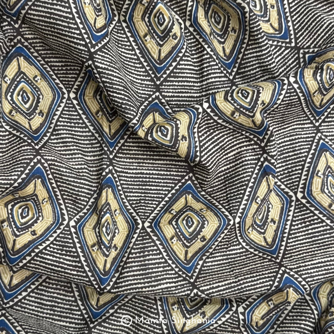 Brown Abstract Printed Cotton Fabric