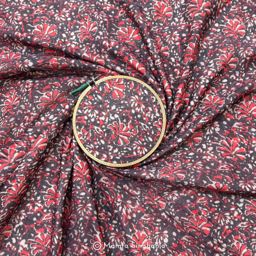 Floral Printed Mul Chanderi Fabric