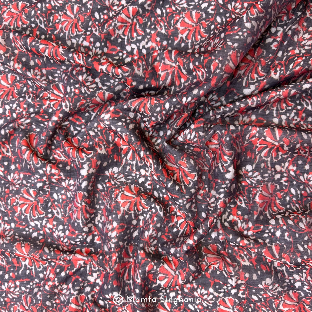 Floral Printed Mul Chanderi Fabric