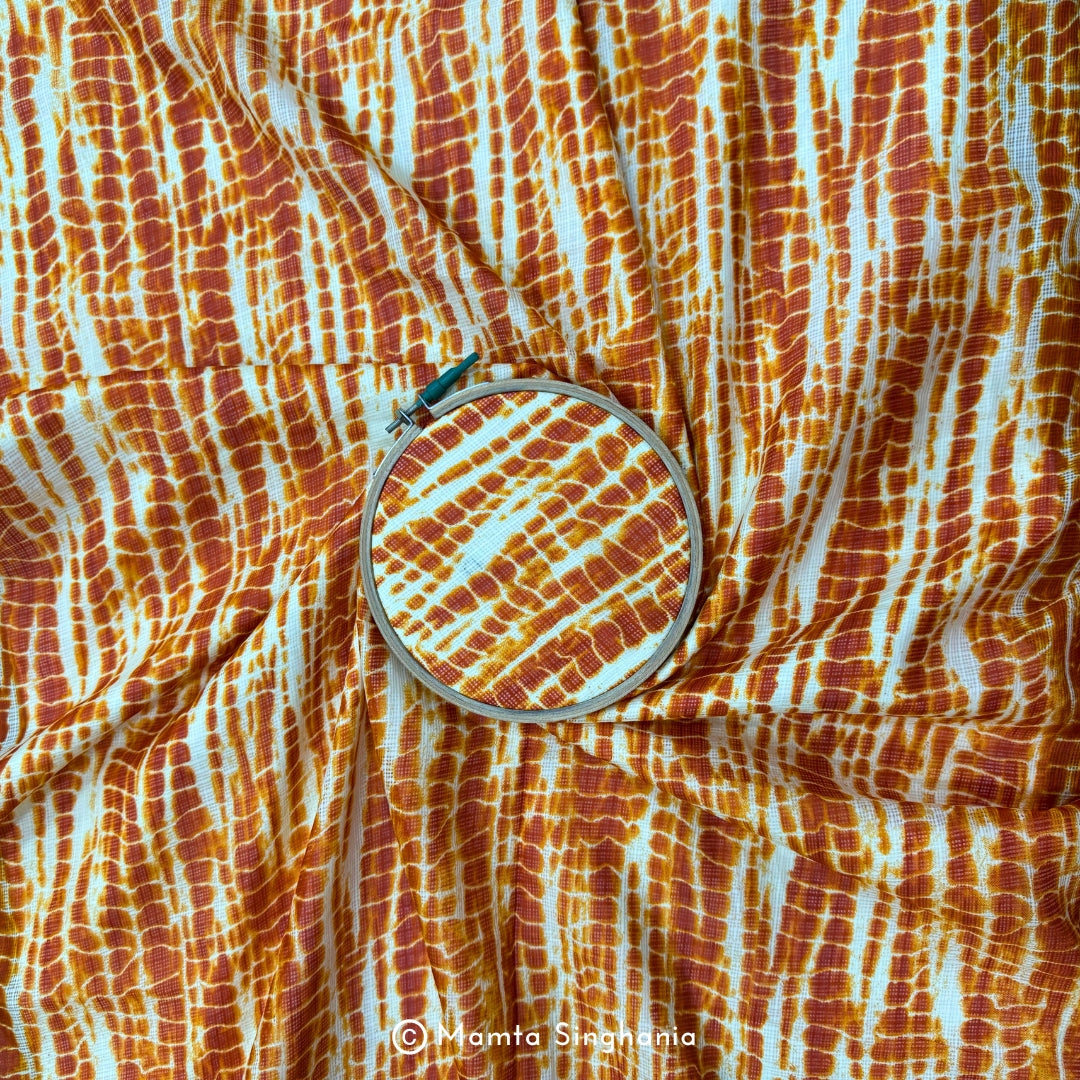 Orange Shibori Dyed Kota Doria Fabric