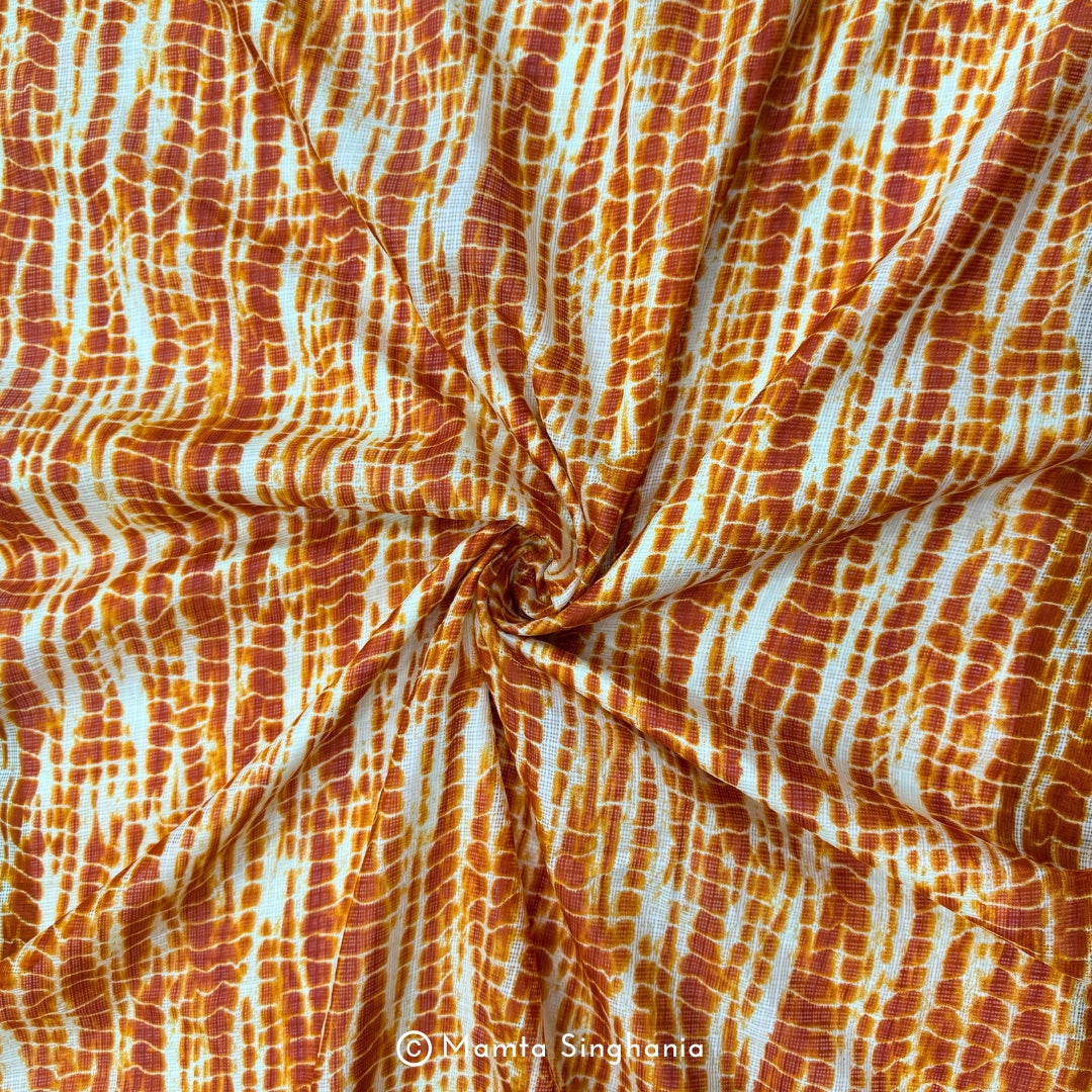 Orange Shibori Dyed Kota Doria Fabric