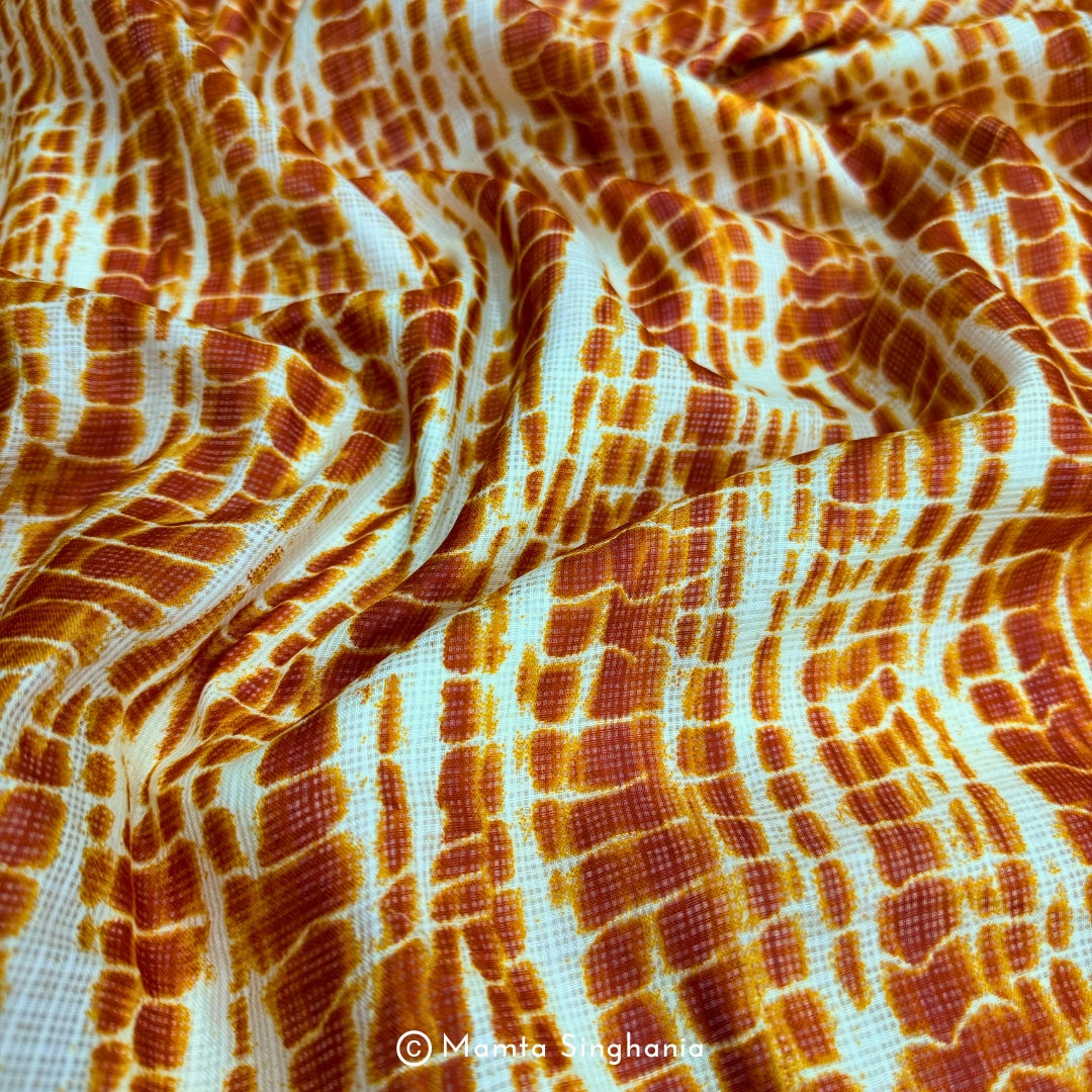 Orange Shibori Dyed Kota Doria Fabric