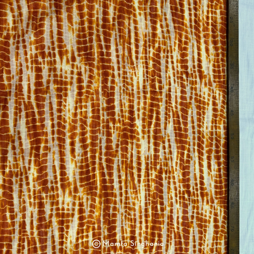 Orange Shibori Dyed Kota Doria Fabric