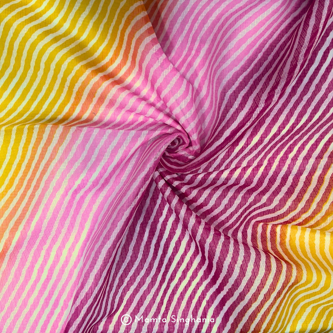 Multi Colour Leheriya Printed Kota Doria Fabric
