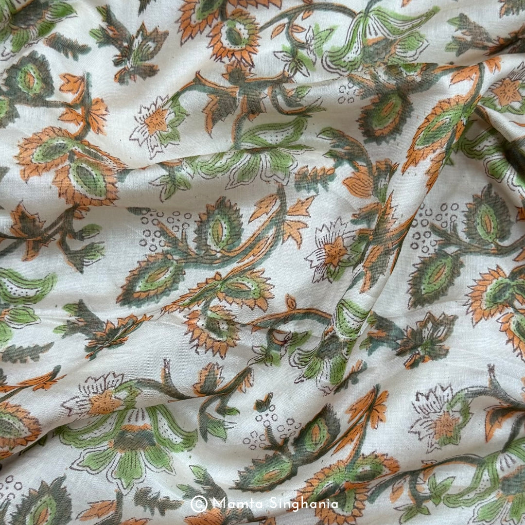 Hand-Block Red Cream Floral Printed Chanderi Dupatta