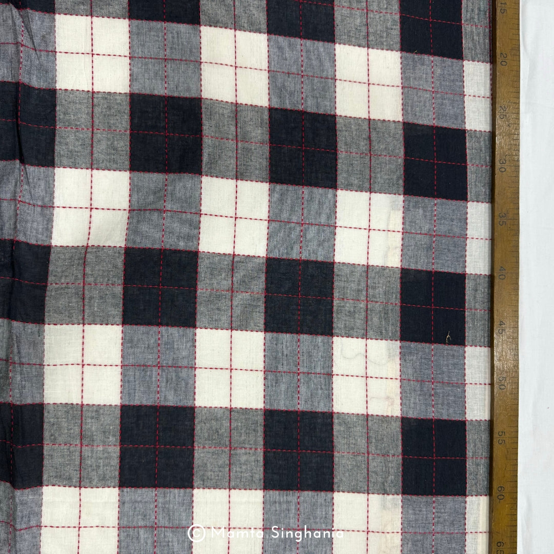 Black and White Checks Handloom Khadi Cotton Fabric