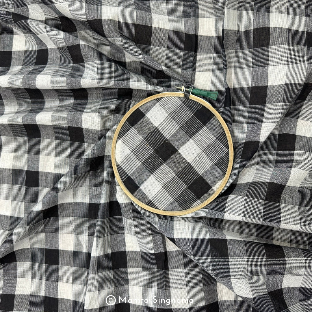 Black and White Checks Handloom Khadi Cotton Fabric
