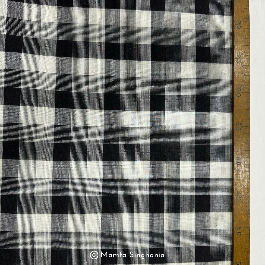 Black and White Checks Handloom Khadi Cotton Fabric