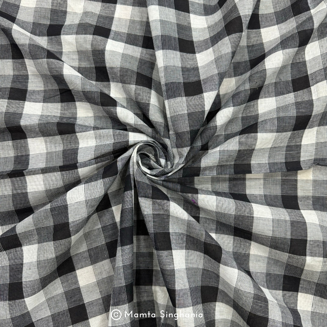 Black and White Checks Handloom Khadi Cotton Fabric