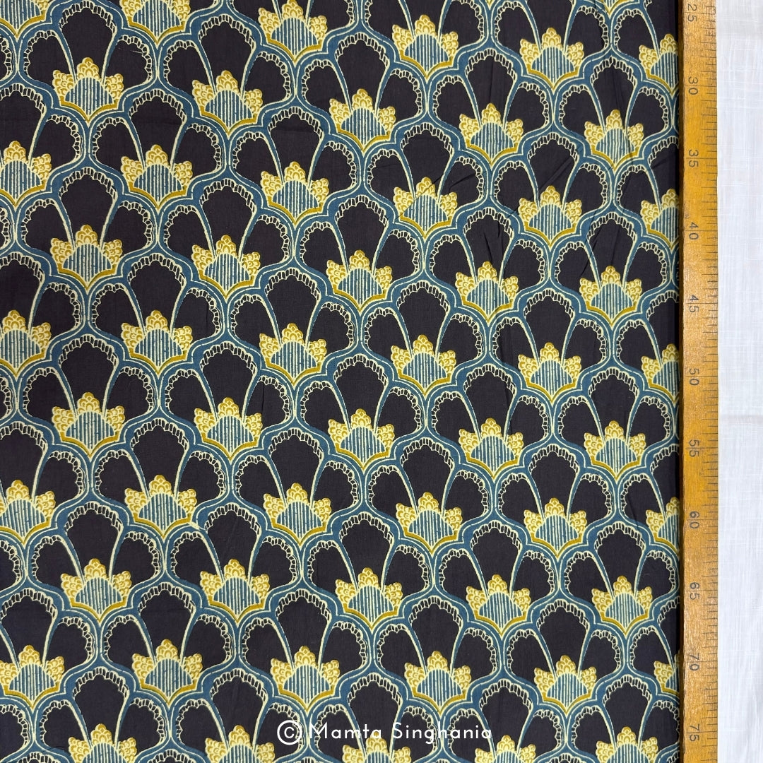 Black and Yellow Floral Printed Cotton Fabric