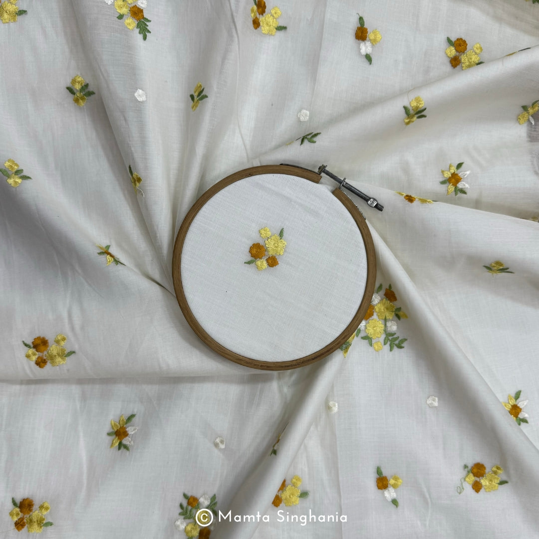 White Floral Embroidered Chanderi Fabric