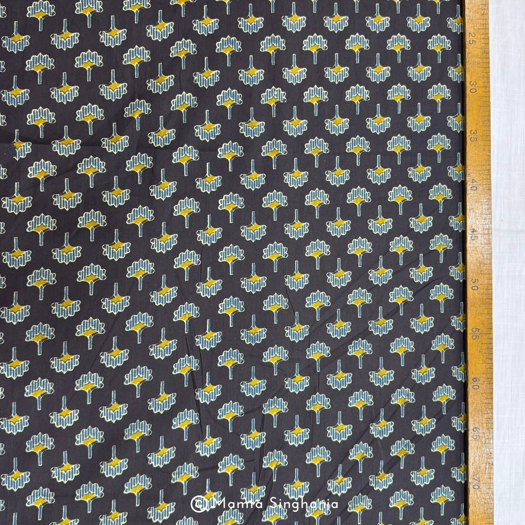 Black and Yellow Floral Printed Cotton Fabric