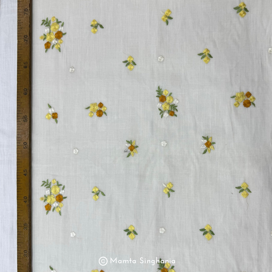 White Floral Embroidered Chanderi Fabric